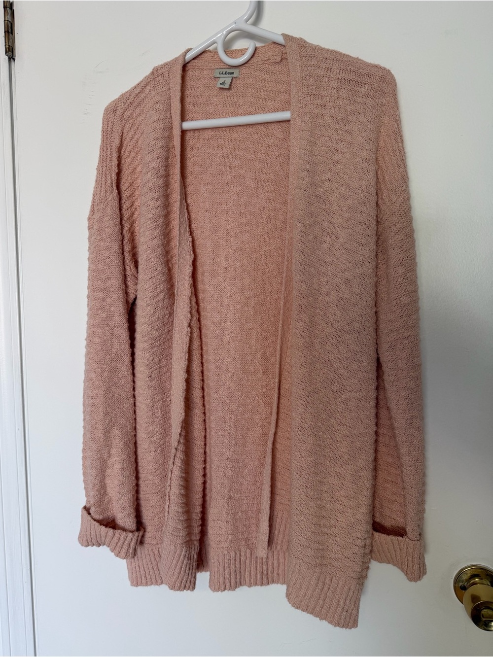 L.L.Bean 100% Cotton Open Front Cardigan Sweater Pink Size Small